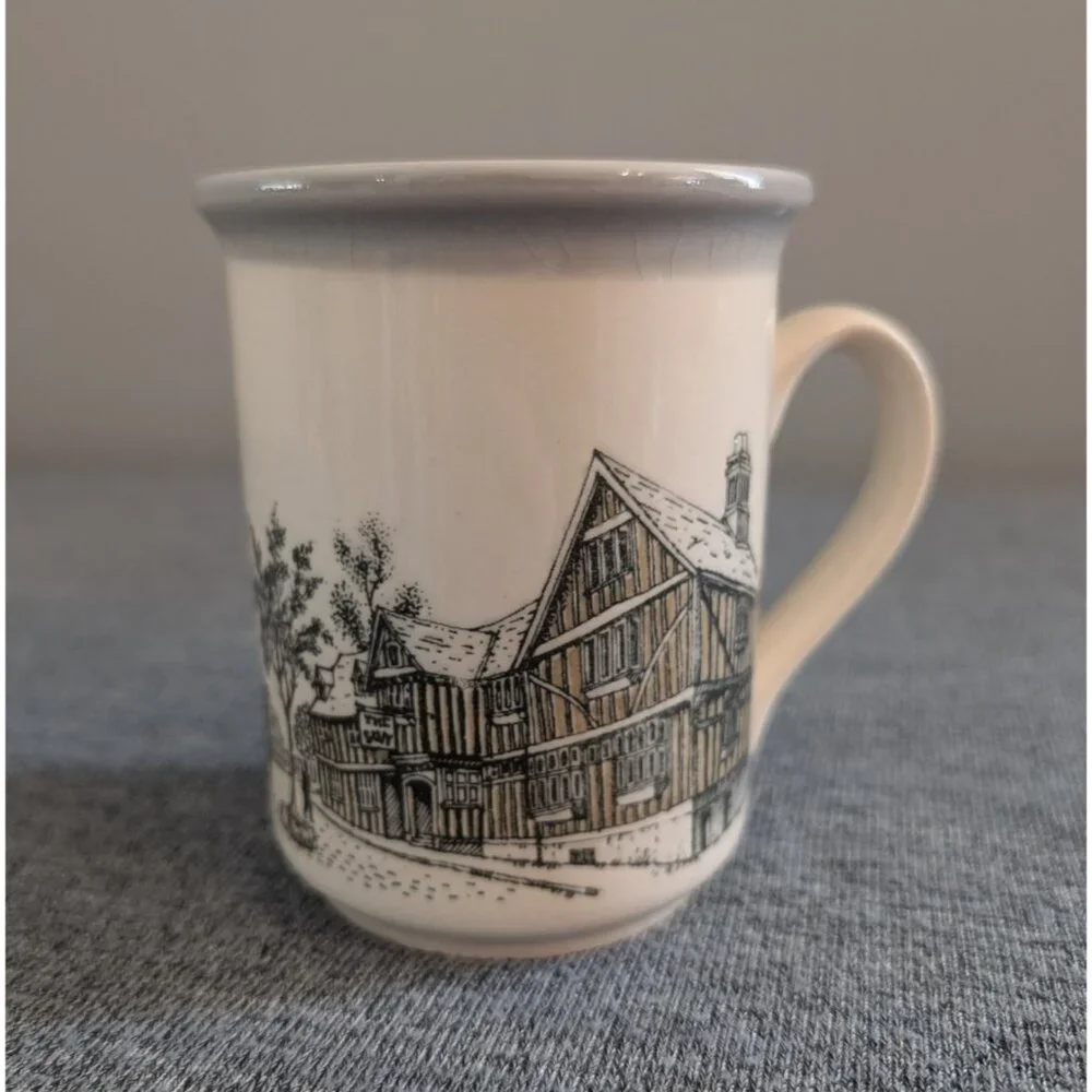 Biltons England Stoneware Mug, Village/Pub Scene with Gray Rim - Picture 2 of 4